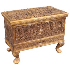 Heavily Carved Footed 19th Century Teak Sewing Chest