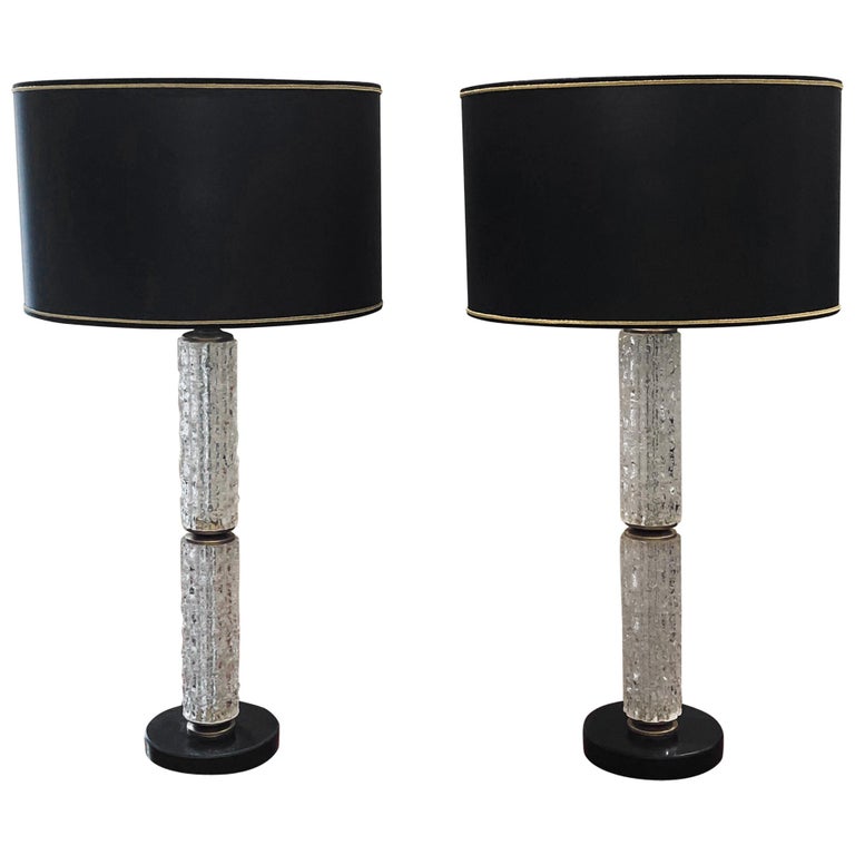 Pair Of Italian Crystal Lamps Sitting On A Marble Base Attributed To Mazzega
