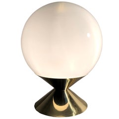Gio Ponti Style Large Opaline Glass Globe Table Lamp, Italy, 1970s