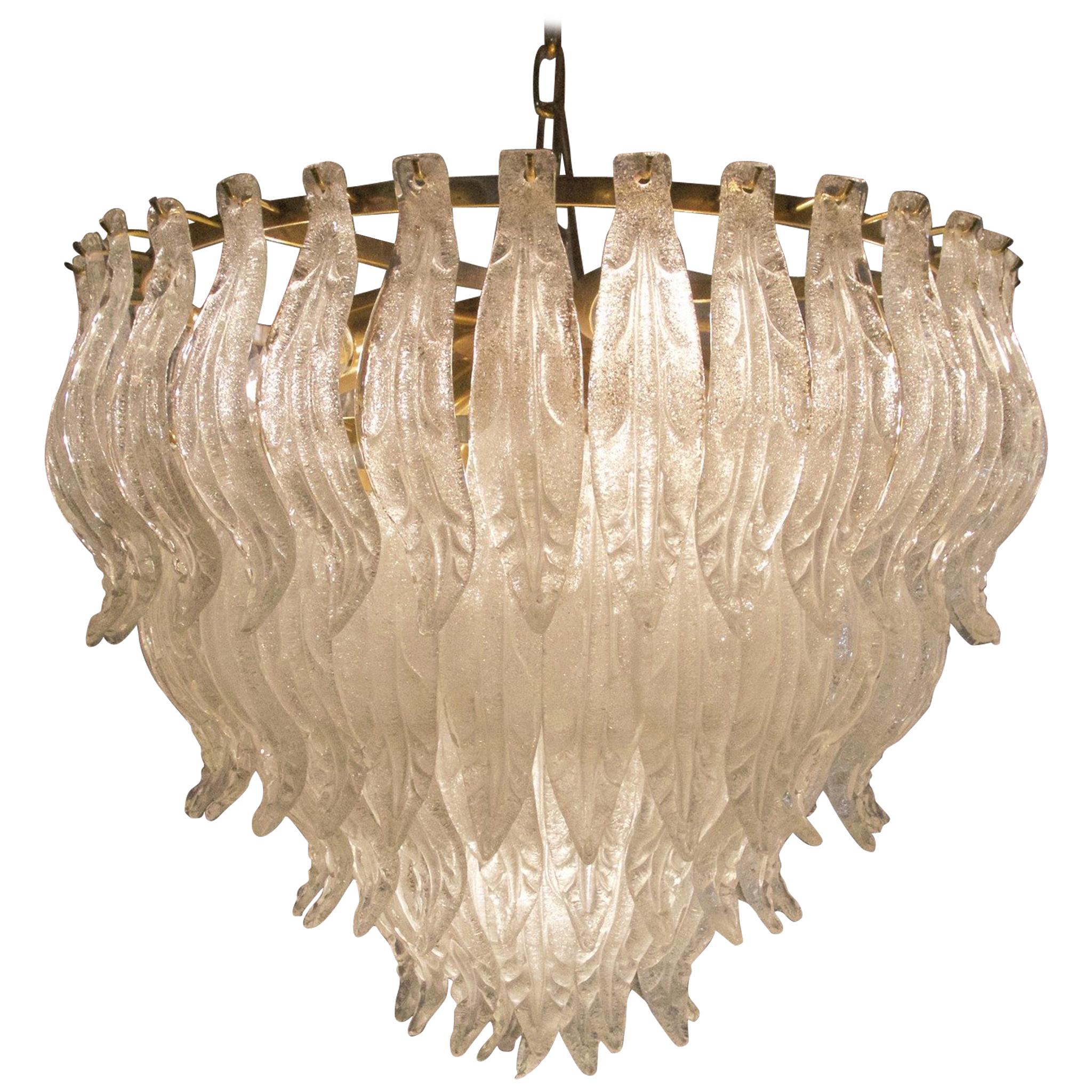 Large Murano Glass Leaf Chandelier, 1970s