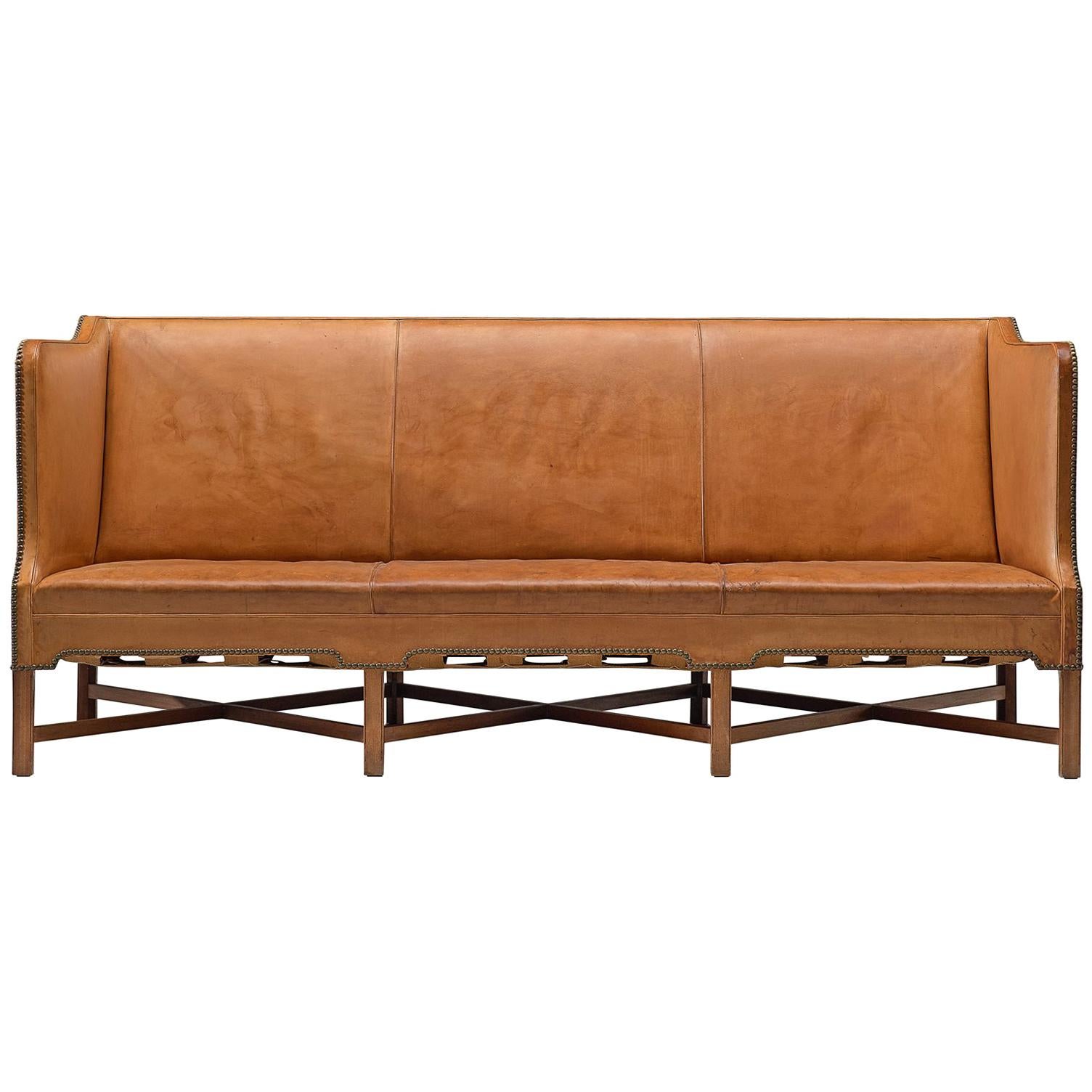 Kaare Klint Sofa Model 4118 in Mahogany and Original Cognac Leather