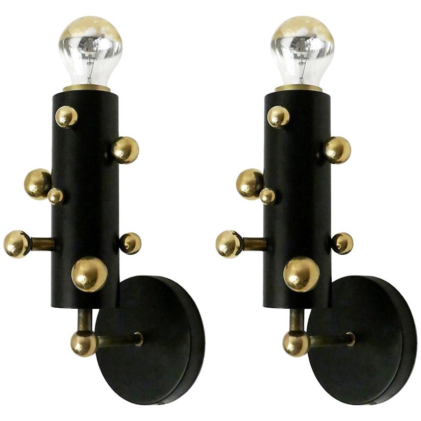 Pair of German Sculptural Bubble Brass Tube Sconces Wall Lights by miiss