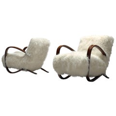 Exclusive Jindrich Halabala Lounge Chairs with Tibetan Lambswool