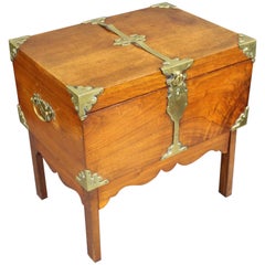 Victorian Brass Bound Walnut Travelling Chest on Folding Legs