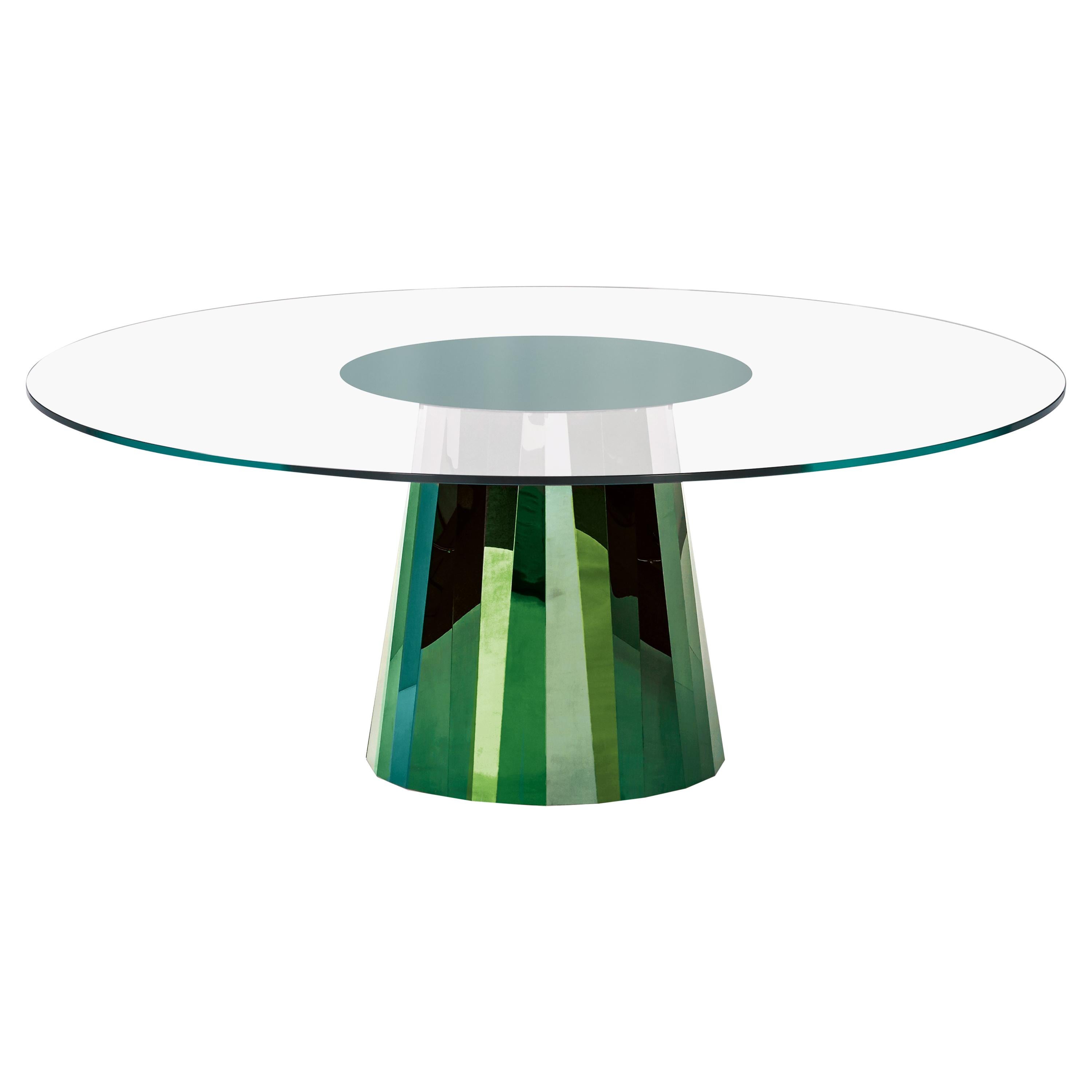 ClassiCon Pli Table in Green with Crystal Glass Top by Victoria Wilmotte