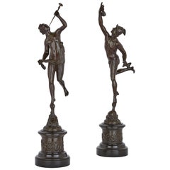 Antique Two Patinated Bronze Sculptures of Mercury and Fortuna after Giambologna