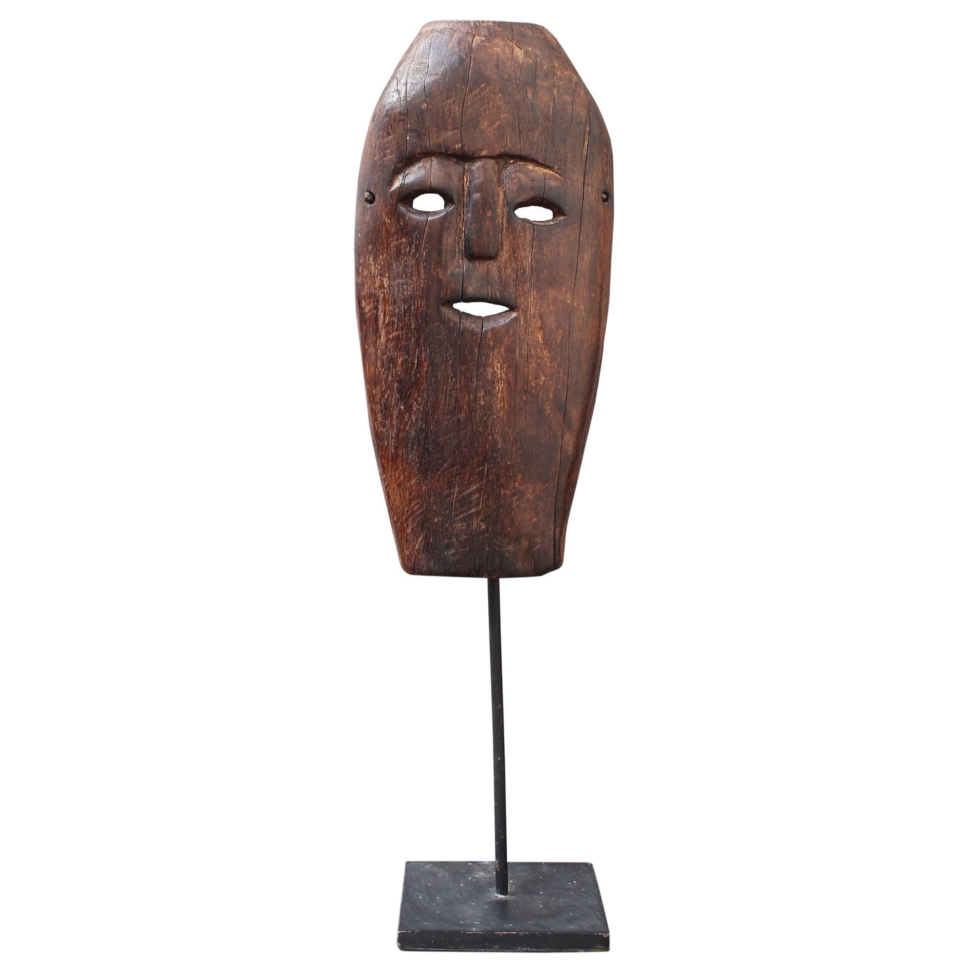 Midcentury Sculpted Wooden Traditional Mask from Timor Island, Indonesia