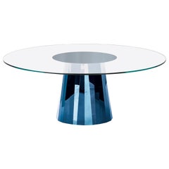 ClassiCon Pli Table in Blue with Crystal Glass Top by Victoria Wilmotte