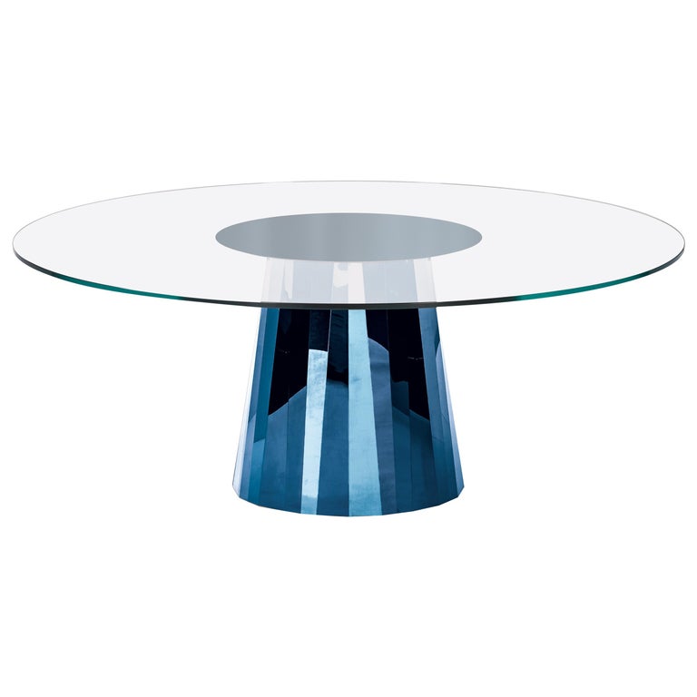 ClassiCon Pli Table in Blue with Crystal Glass Top by Victoria Wilmotte For Sale