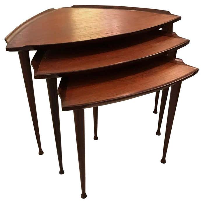Chic Set of Danish Mid-Century Modern Triangular Nesting Tables at 1stDibs