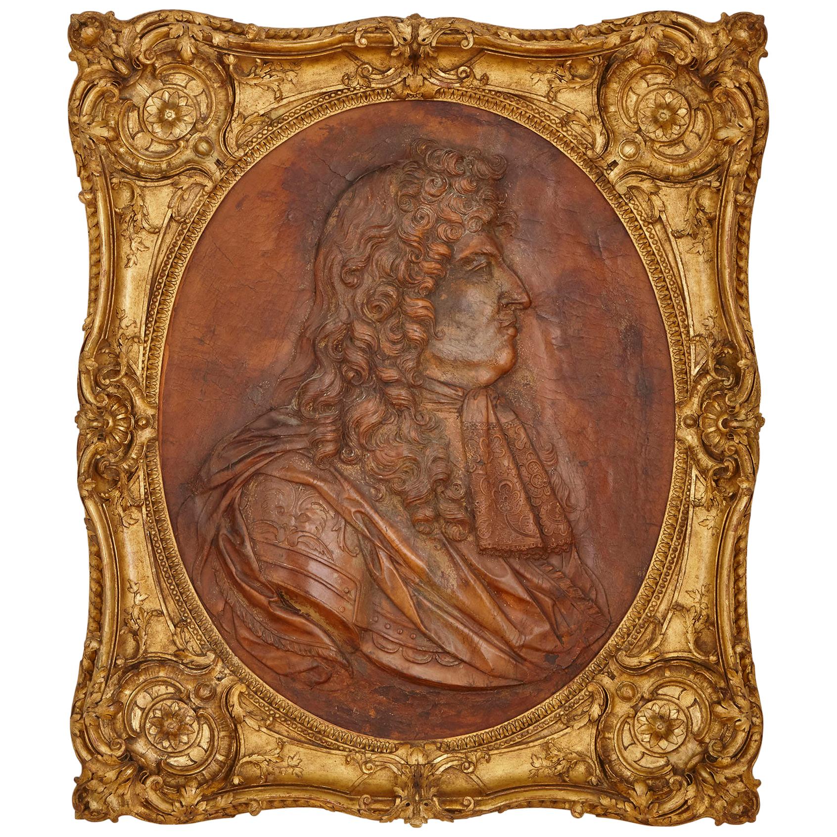 18th Century 'Cuir Bouili' Leather Portrait of Louis XIV