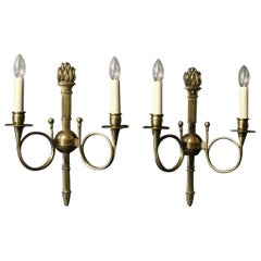 French Pair of Brass Antique Wall Sconces