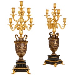 Chandelier de style néoclassique en marbre, doré et bronze patiné de Barbedienne
