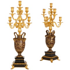 Antique Neoclassical Style Marble, Gilt and Patinated Bronze Candelabra by Barbedienne 