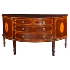 Antique Late 19th Century Mahogany and Satinwood Marquetry Demilune Sideboard