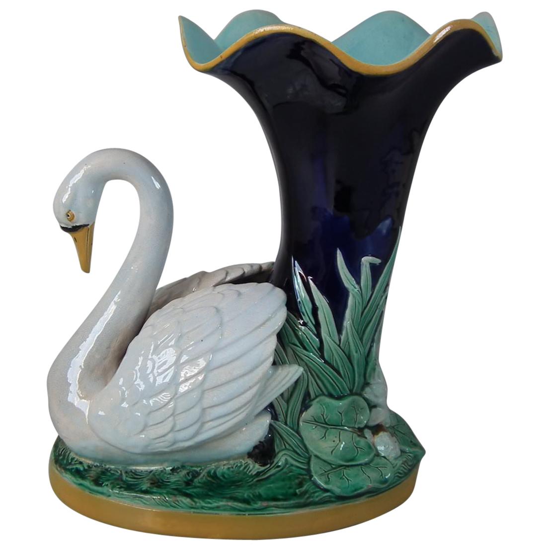 Joseph Holdcroft Majolica Swan Vase