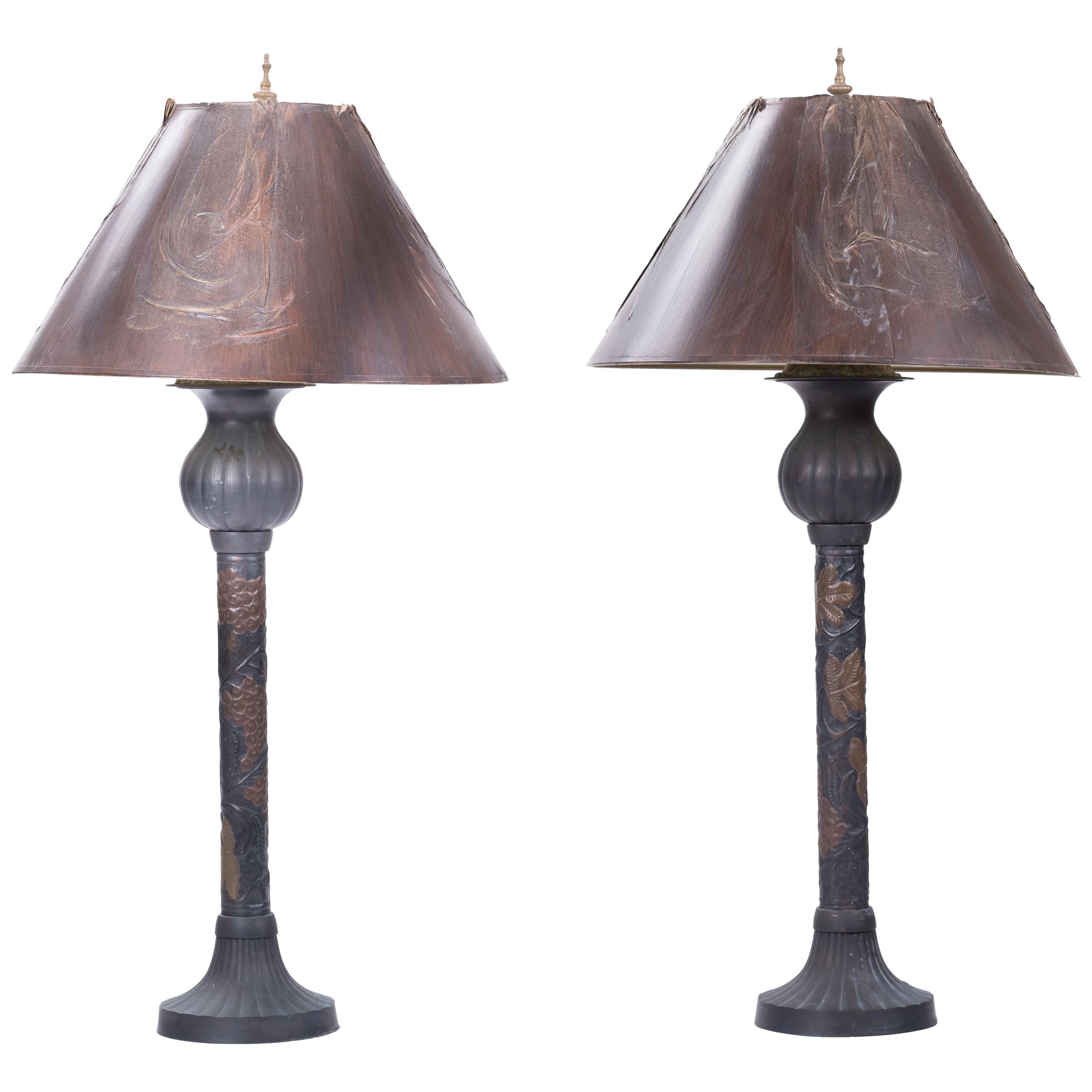 1960s Pair of French Metal Table Lamps with Vegetable Motifs For Sale