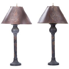 1960s Pair of French Metal Table Lamps with Vegetable Motifs