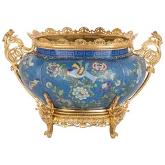 Jardinière chinoiseries en bronze doré et émail cloisonné montée