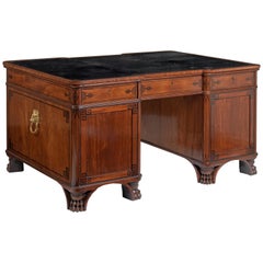 Antique Regency Ebony-Inlaid Mahogany Pedestal Desk in the Manner of Thomas Hope