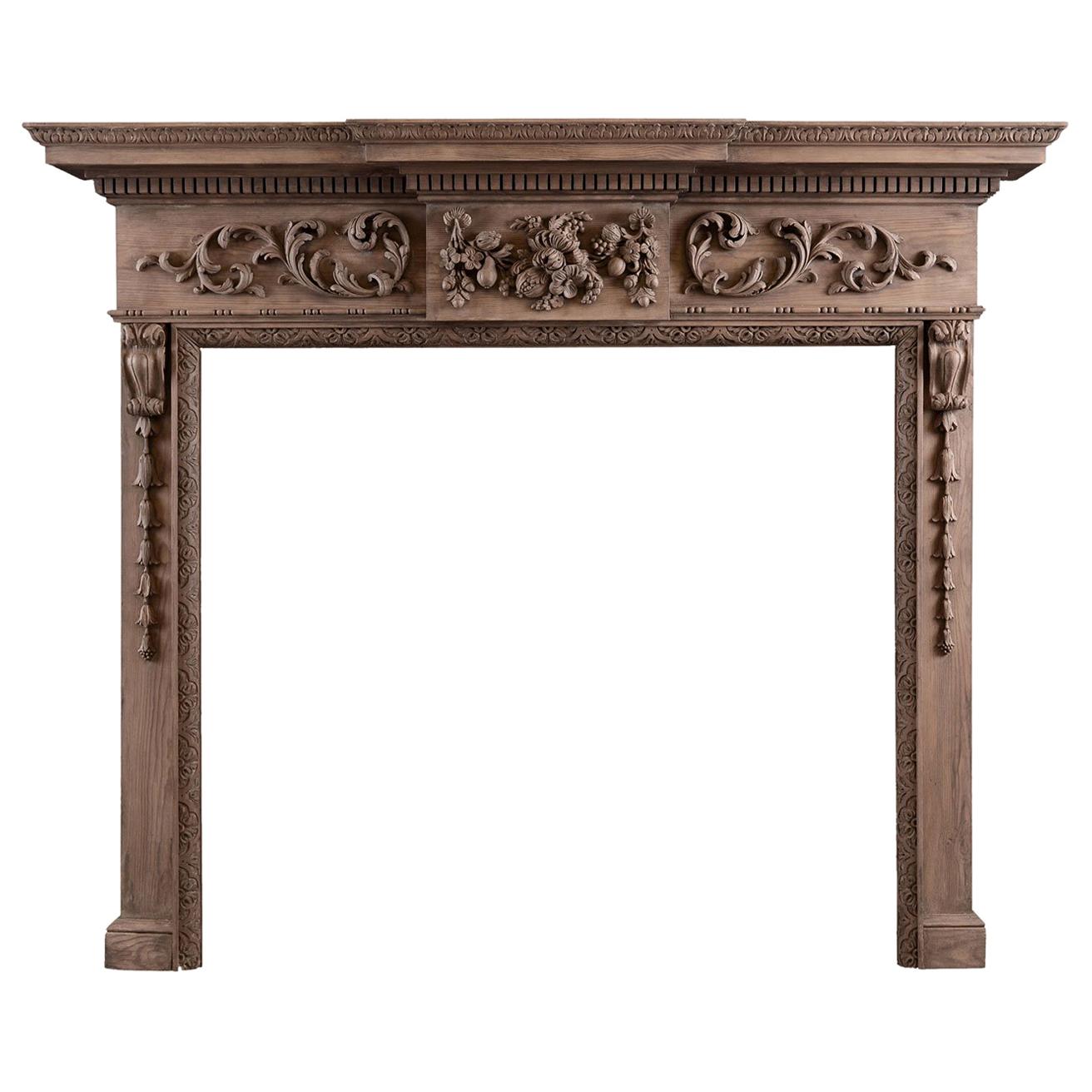 Carved English Pine Fireplace For Sale