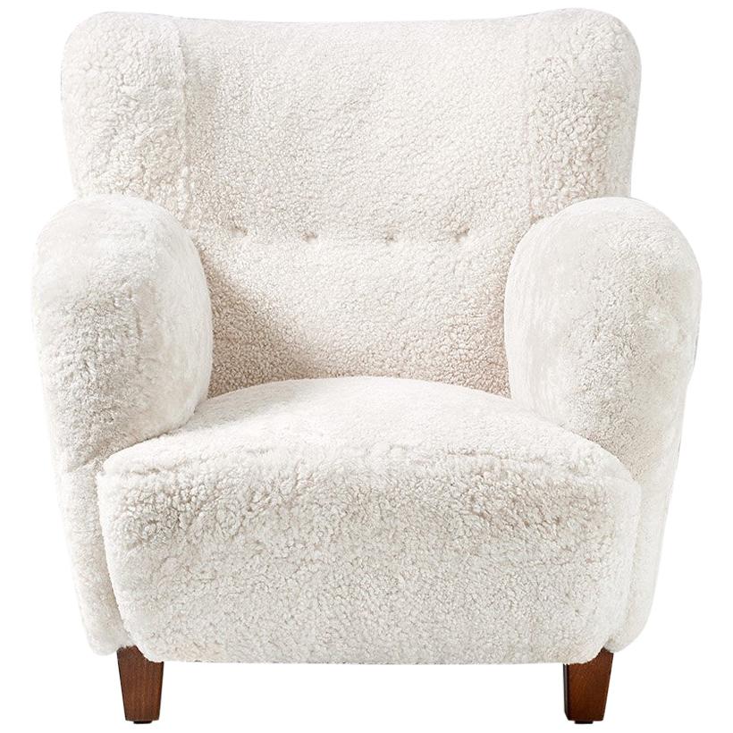 Flemming Lassen Style Danish Sheepskin Lounge Chair, circa 1930s