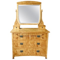 Swedish Arts and Crafts Chest of Drawers with Tilting Mirror in Golden Birch