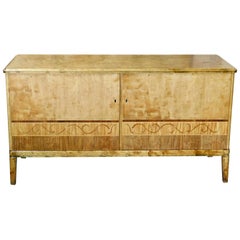 Swedish Art Deco Sideboard Cabinet in Golden Birch with Rosewood Inlay, 1930s