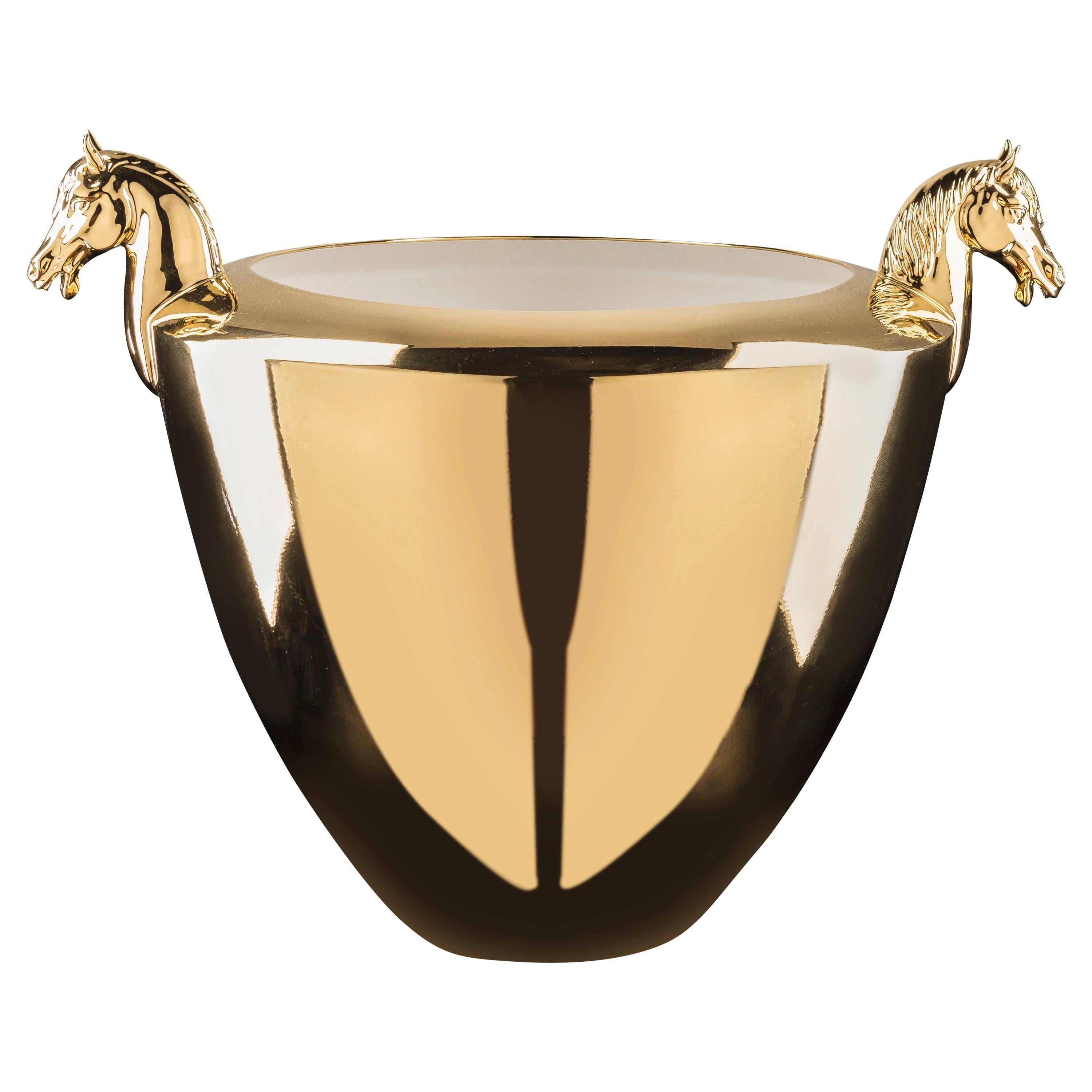 Bowl Horse, Gold 24-Karat Finish, in Ceramic, Italy