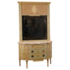 20th Century Lacquered Wood Italian Demilune Louis XVI Style Dresser with Mirror