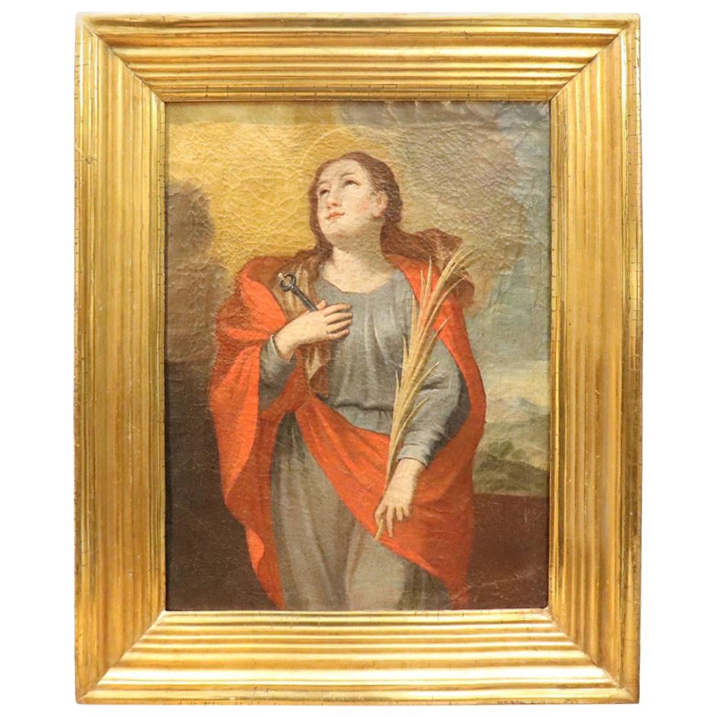 18th Century Italian Oil Painting on Canvas Saint Apollonia with Golden Frame