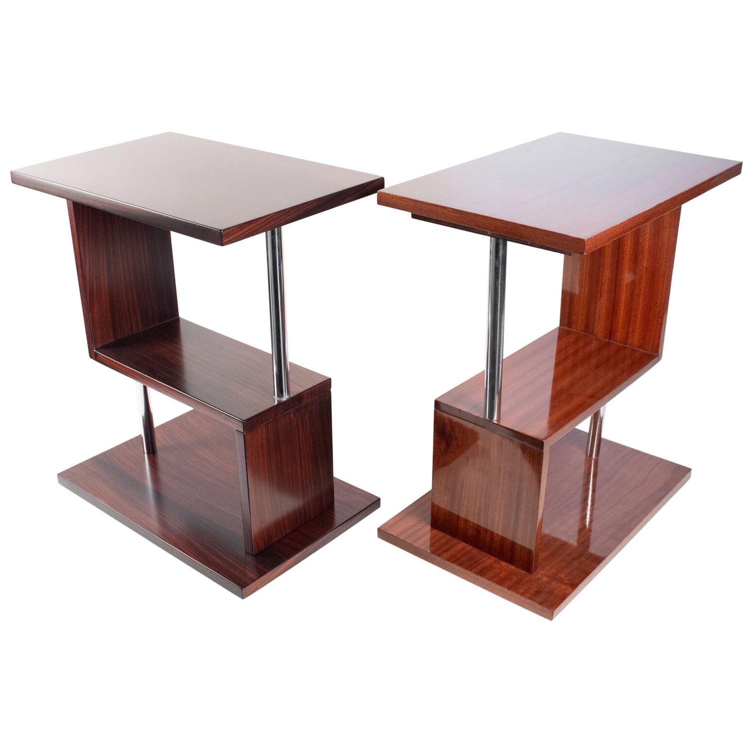 Fabulous Set of Two Fruitwood Side Tables, Art Deco Style, France, 20th Century