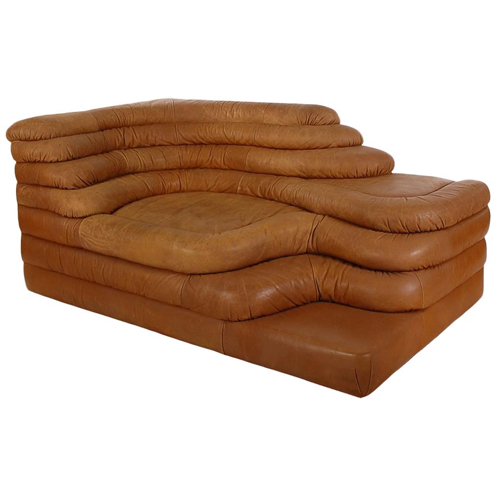 Mid-Century Modern Leather Chaise/Terazza Sofa by Ubald Klug for De Sede 
