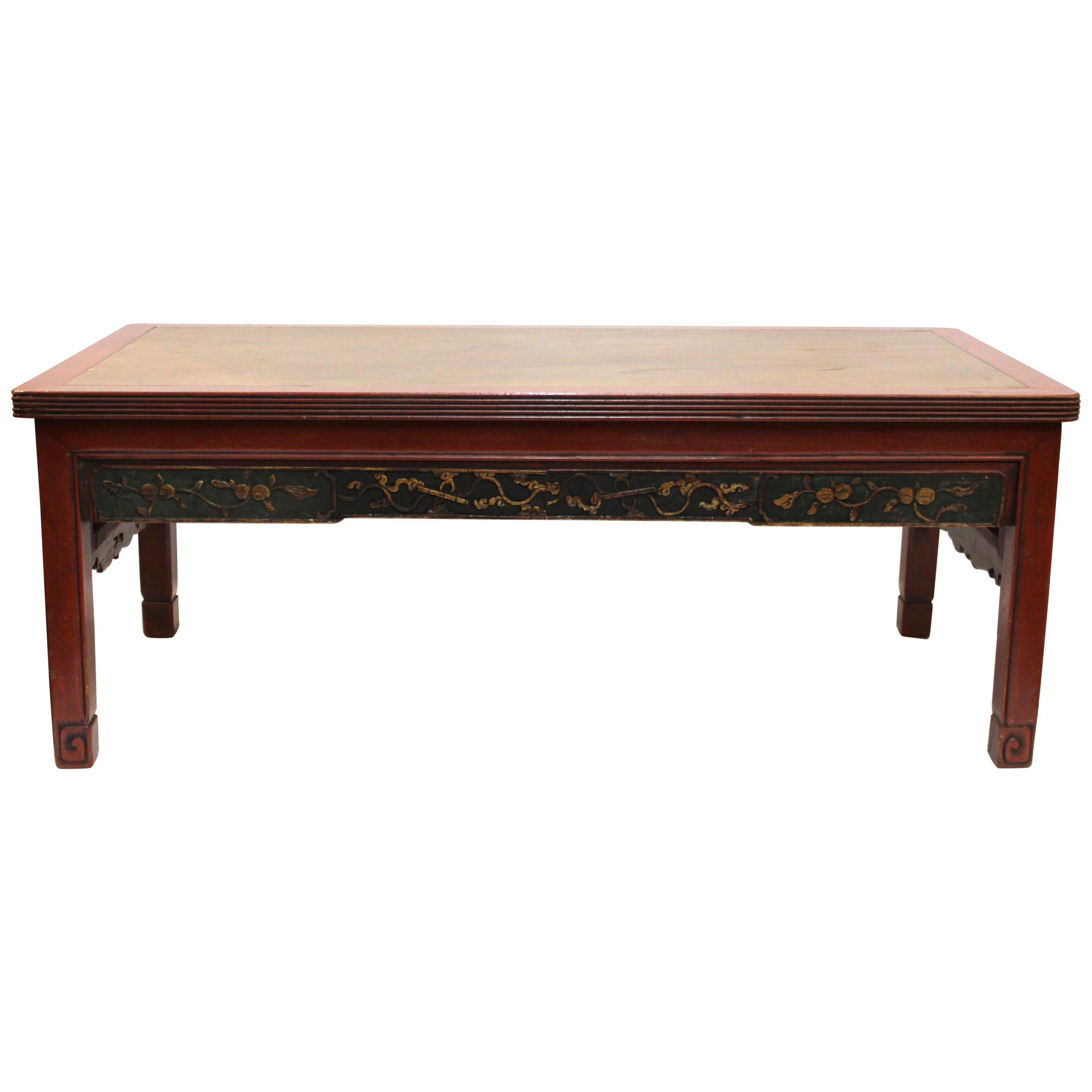 Chinese Carved Wood Cocktail Table in Red and Gold
