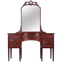 Antique Early Widdicomb Hepplewhite Style Inlaid Mahogany Vanity Dresser With Mirror