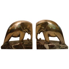 Art Deco, Streamline, Cubism Silvered Bronze Elephant Bookends, France, 1925