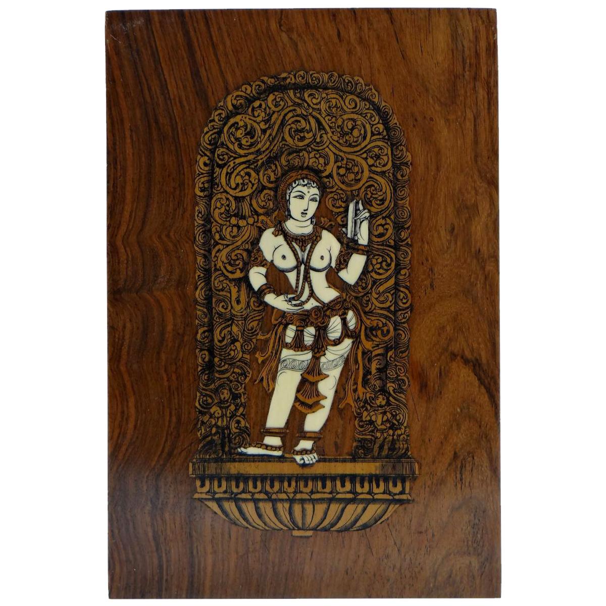 Inlaid Panel Decor of an Indian Goddess, Anglo-Indian Work 1920s-1930s For Sale