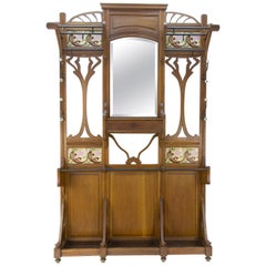 Art Nouveau Hall Stand or Hall Tree in Oak