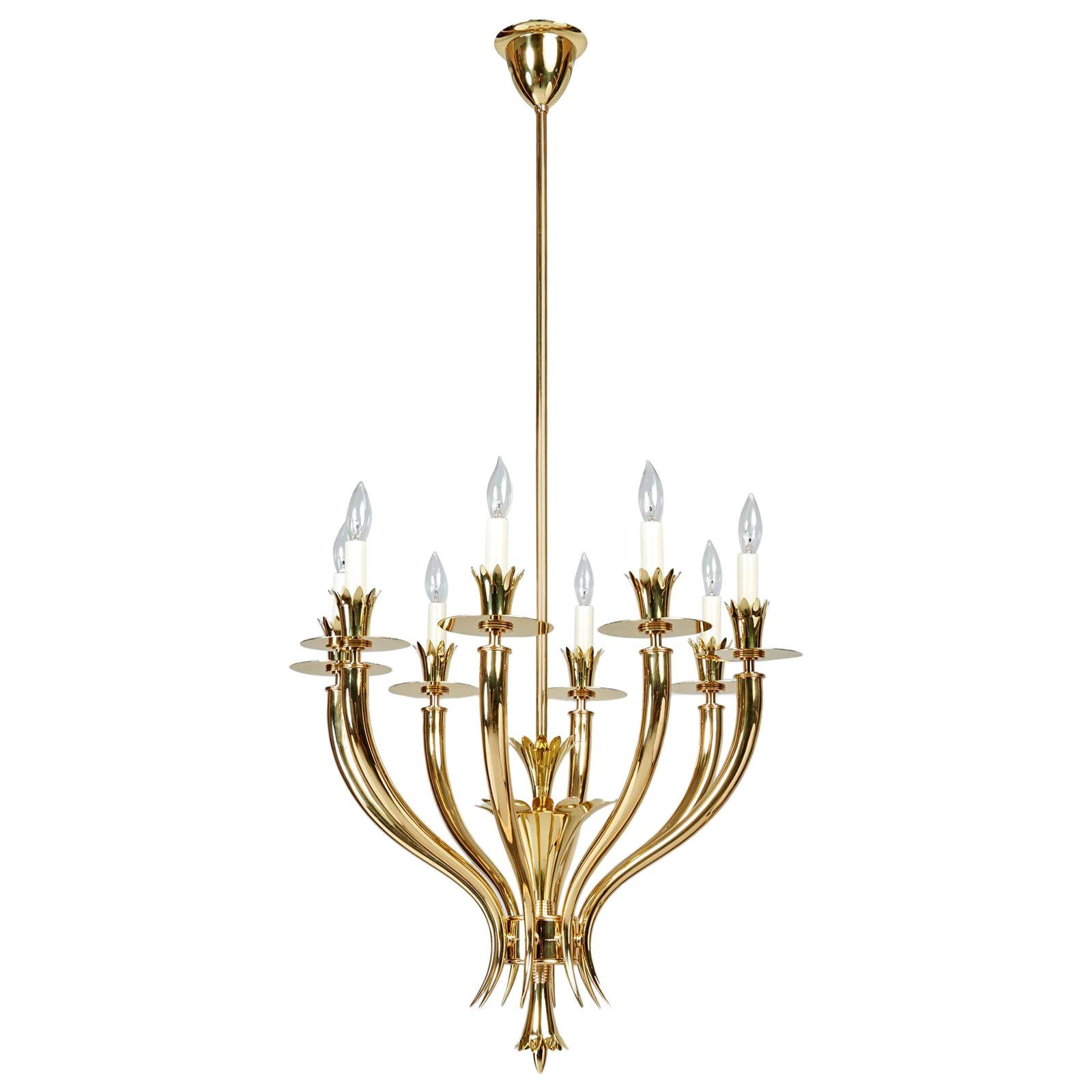 Gio Ponti: Important Geometric 8-Arm Chandelier in Polished Brass, Italy 1930s For Sale