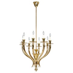 Vintage Gio Ponti: Important Geometric 8-Arm Chandelier in Polished Brass, Italy 1930s