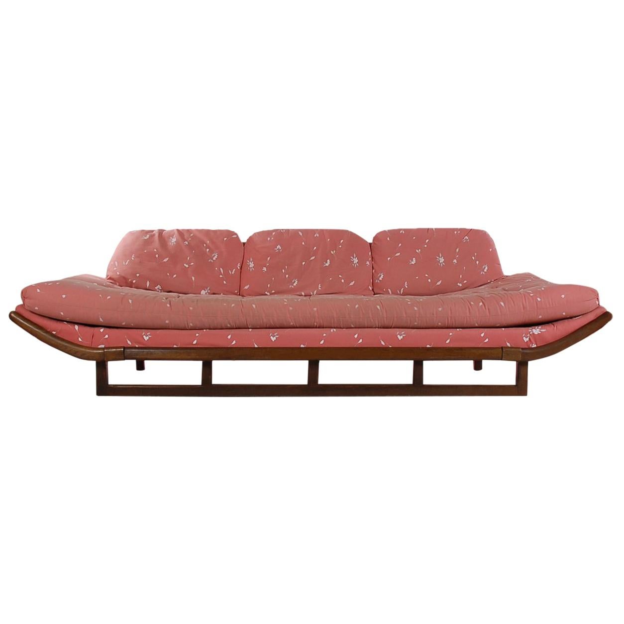 Mid-Century Modern Sculptural Walnut Frame Gondola Sofa in the Style of Pearsall