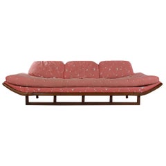 Vintage Mid-Century Modern Sculptural Walnut Frame Gondola Sofa in the Style of Pearsall