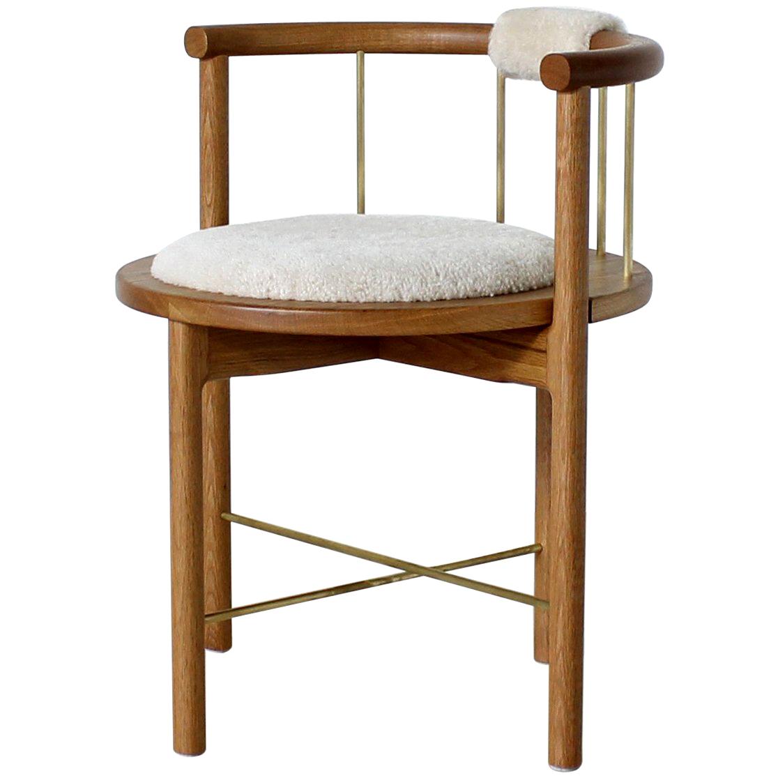 Modern Lloyd Accent Chair in White Oak, Brass, Shearling For Sale