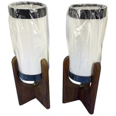 Mid-Century Modern Pair of Wooden Danish Table Lamps, circa 1960's