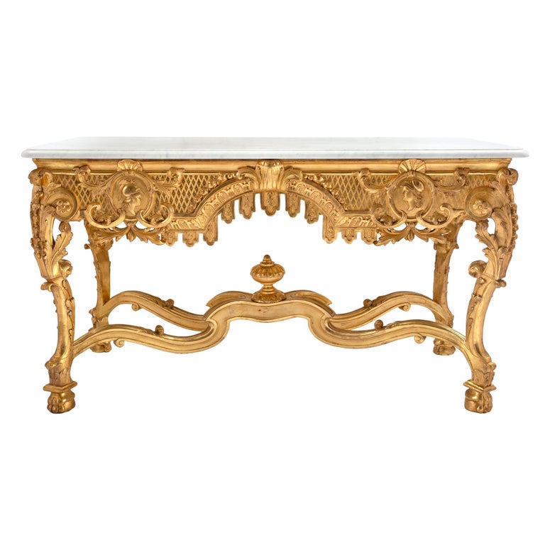 French 19th Century Regency Style Giltwood and Carrara Marble Centre ...