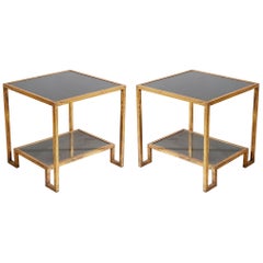 Pair of 1970s Etageres in Gilt Bronze Metal after Maison Ramsay and Resin Panels