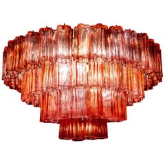 Murano Glass Red Stunning Tronchi Chandelier in the style of Venini c. 2000s