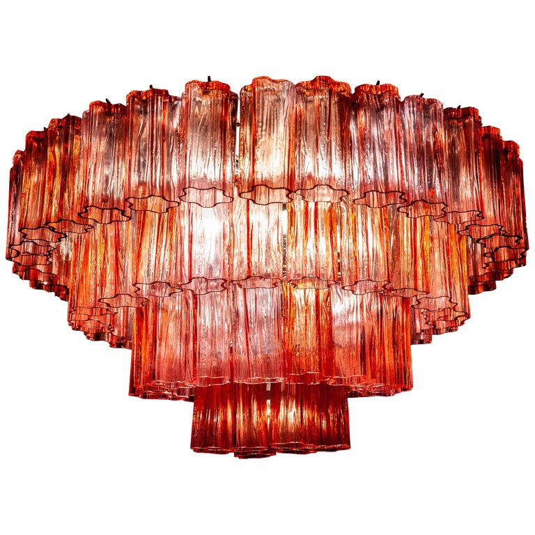 Murano Glass Red Stunning Tronchi Chandelier in the style of Venini c. 2000s
