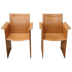Italian Design Korium Leather Pair of Armchairs by Tito Agnoli for Matteo Grassi