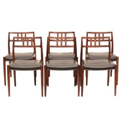6 1960s Niels Moller J.L. Moller Leather and Rosewood Model 79 Dining Chairs
